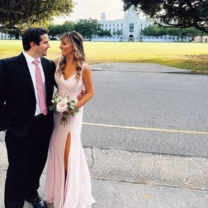 Long pink chiffon gown